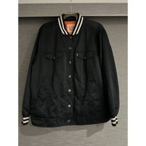 LEVI’S Satin Varsity Trucker Jacket •Black Orange • Sz 2X • Bomber Stripes Levis